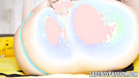 Busty ladyboy Bon worships a pulsating cock and rides on it