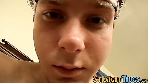 Young straight thug masturbates solo and cums on the mirror