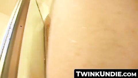 TwinkUndie.com - Mickey Mouse undies solo bath time with a horny jock