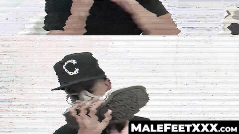 MaleFeetXXX.com - Horny black amateur sniffs his own shoes while stroking