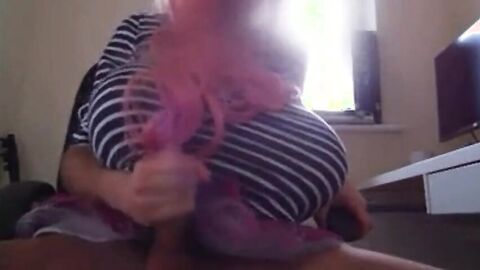 Big-Titted Crossdresser Strokes His Cock