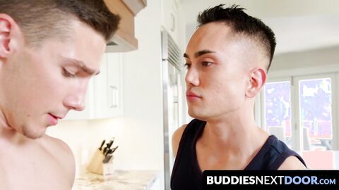 BuddiesNextDoor.com - Horny gay Marcus Tresor gets fucked in the kitchen by Spencer L