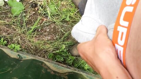 Playing with my big hard cock outdoors!