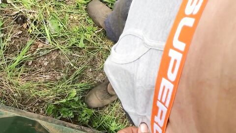 Playing with my big hard cock outdoors!