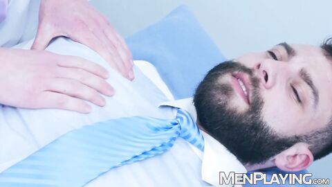 Medical intern Sean Weiss is stretched by Dr Diego Reyes