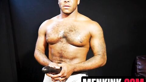 Hairy Micah Martinez butt rides HUGE DILDO before fucking a flesh light