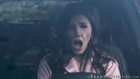 Lovely babe Maya Woulfe gets pricked in the ass by a beautiful tranny