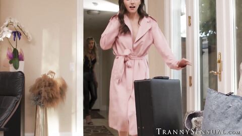 Lovely babe Maya Woulfe gets pricked in the ass by a beautiful tranny