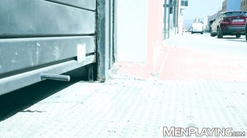 Suited Dan Tyser bends over for Oskar Ivans deep drilling