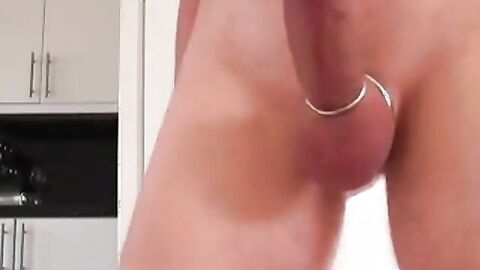 Twink's Kitchen Play with Cockrings and Cum