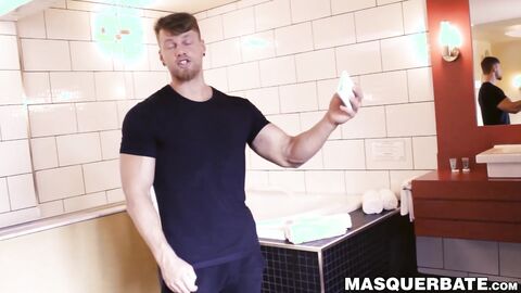 Tank build dude Brad exposes his abs and big dick in the shower