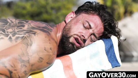 GayOver30.com - Ebony lifeguard's raw outdoor threesome with horny gay hunks