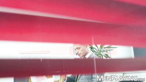 Suited Apolo Adri is ass pounded hard in the office by Dan Tyser