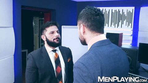 Suited Cristian Sam ass drills Little Brako deep in studio