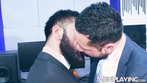 Suited Cristian Sam ass drills Little Brako deep in studio