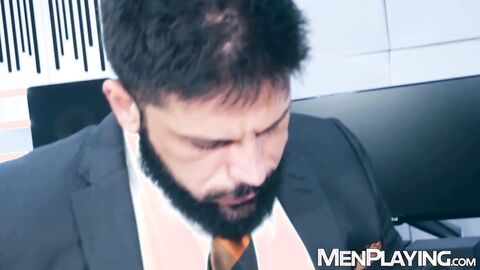 Suited Cristian Sam ass drills Little Brako deep in studio