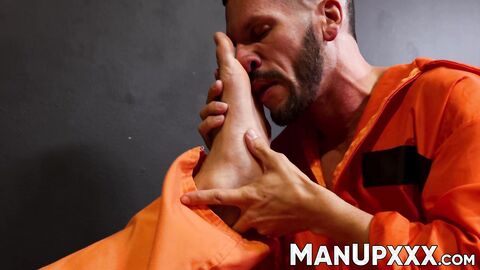 Marco Lorenzo teases with his tongue as he licks Amone Banes toes