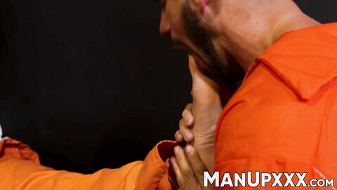 Marco Lorenzo teases with his tongue as he licks Amone Banes toes