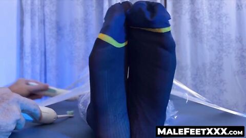 MaleFeetXXX.com - Shaved head Dallas sar-wrapped in a tickle torment by the master's