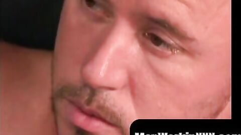 MenWorkinXXX.com - Amateur gay strokes his shaft while watching porn and reaches orga