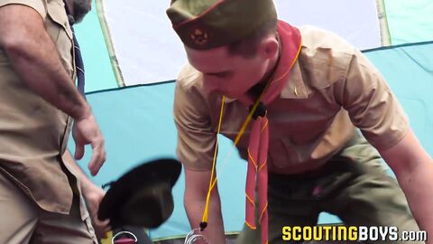 Pair of seductive young scouts fucked doggystyle by hot hunk