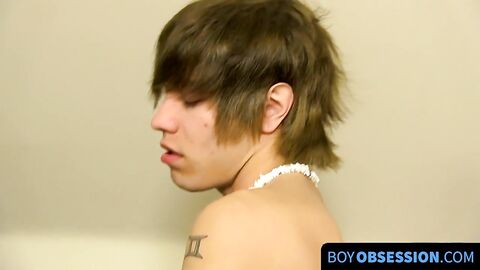 BoyObsession.com - Passionate twink stuffs his ass with dildo while jerking off solo