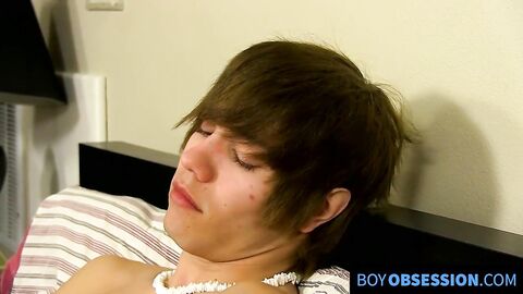 BoyObsession.com - Passionate twink stuffs his ass with dildo while jerking off solo