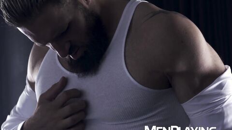 Hairy hunk Chuck Conrad flexes and jerks his massive tool