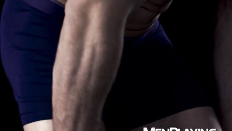 Hairy hunk Chuck Conrad flexes and jerks his massive tool