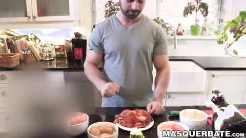 Meaty dude Alexandre flaunts his hard muscles before cock wanking