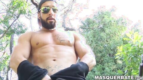 Alluring hottie Zack Lemec solo jerks his savory dick outdoors