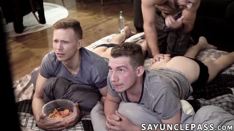 Ethan Chase and William Moore enjoy movie night with Gabriel Clark