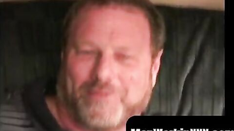 MenWorkinXXX.com - Bearded mature bear plays with his fat shaft and shoots a massive
