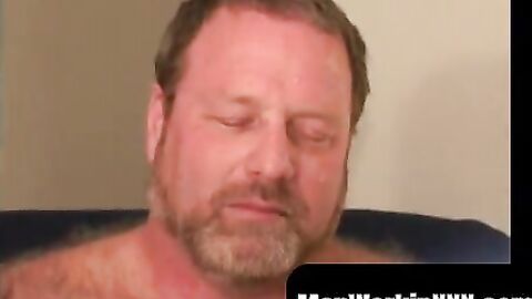 MenWorkinXXX.com - Bearded mature bear plays with his fat shaft and shoots a massive