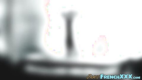 Nasty TS Jamie French pissing before cumshot solo