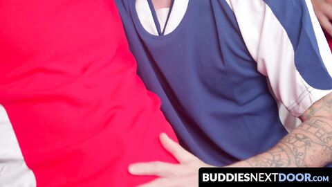 BuddiesNextDoor.com - Four hunky gays enjoy a hardcore bareback foursome