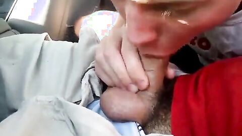 Sucking my buddy's big cock in the car