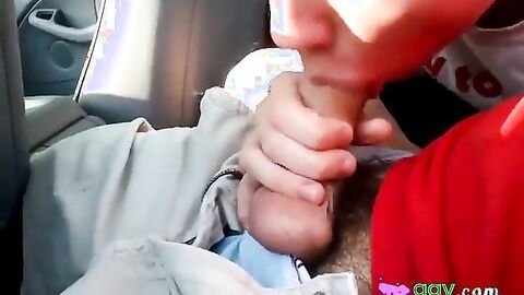 Sucking my buddy's big cock in the car