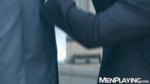 Suited Klein Kerr deepthroats Ken Rodeo before raw breeding him