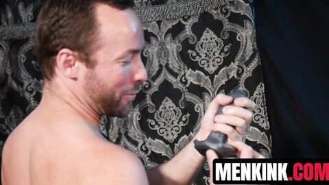 Hairy chested Alex Hawk FINGERS his ass before plugging DILDO into it
