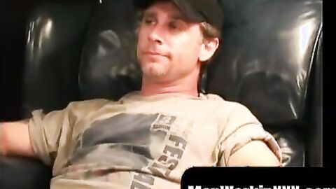 MenWorkinXXX.com - Older gay dude strokes his cock and covers himself in hot cum