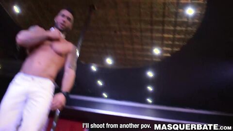Well hung jock Junior starts pole dancing before masturbating