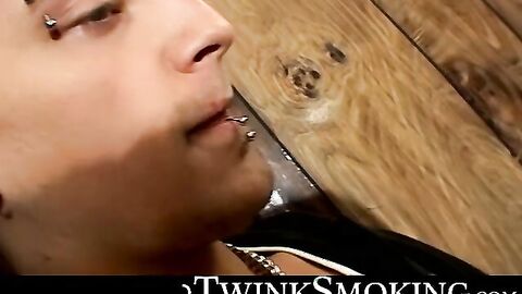 charismatic Lyric smokes hard while jerking his giant cock