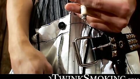 charismatic Lyric smokes hard while jerking his giant cock