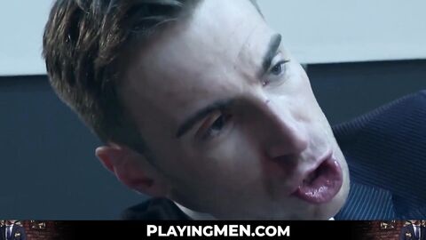 PlayingMen.com - Classy gay Kayden Gray interviews and then fucks a bearded businessm