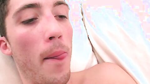 Sexy Austin had cum all over his chest after working his pole roughly