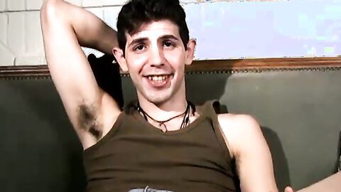 Handsome Theo stroked hard his thick dick on the sofa