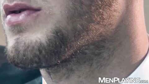 Straight suited Will Iden tugs his massive cock until he explodes