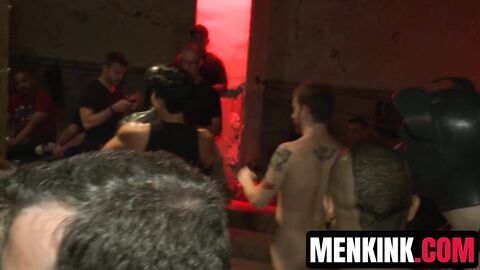 Hot stud Bryan Cole is TIED UP and fucked in front of hundred horny men