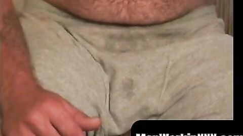 MenWorkinXXX.com - Hairy mature gay jerks off while smoking and shoots a thick load